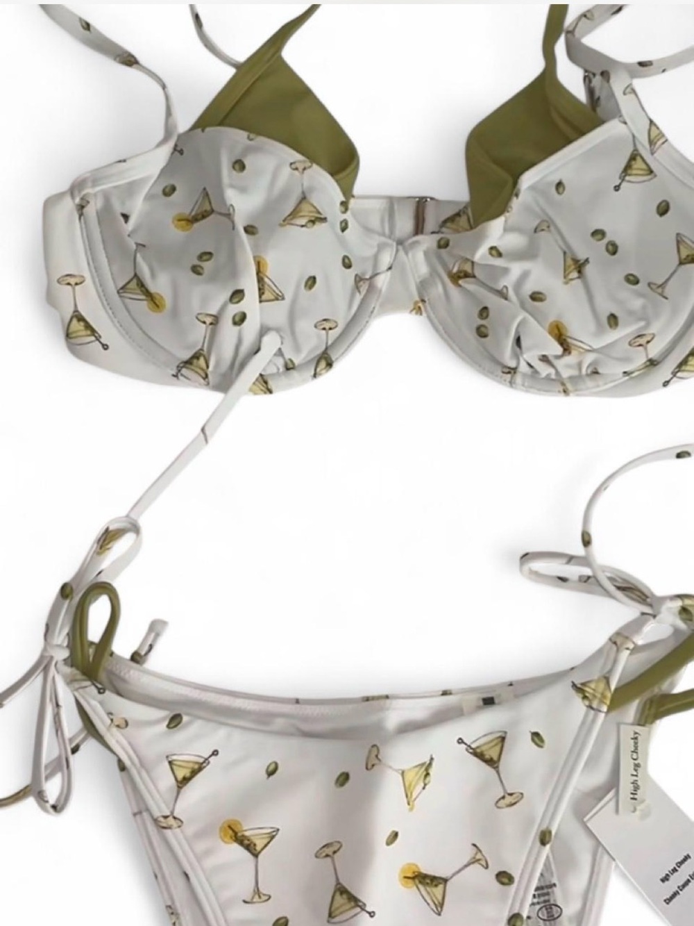 Abercrombie & Fitch White Martini Print Underwire Bikini with Olive Lining